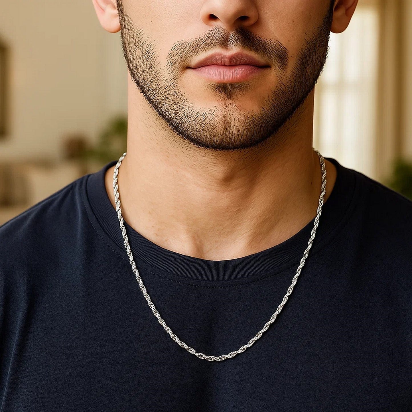 14k White Gold Solid Diamond Cut Rope Chain (2.50 mm) - Peelerie