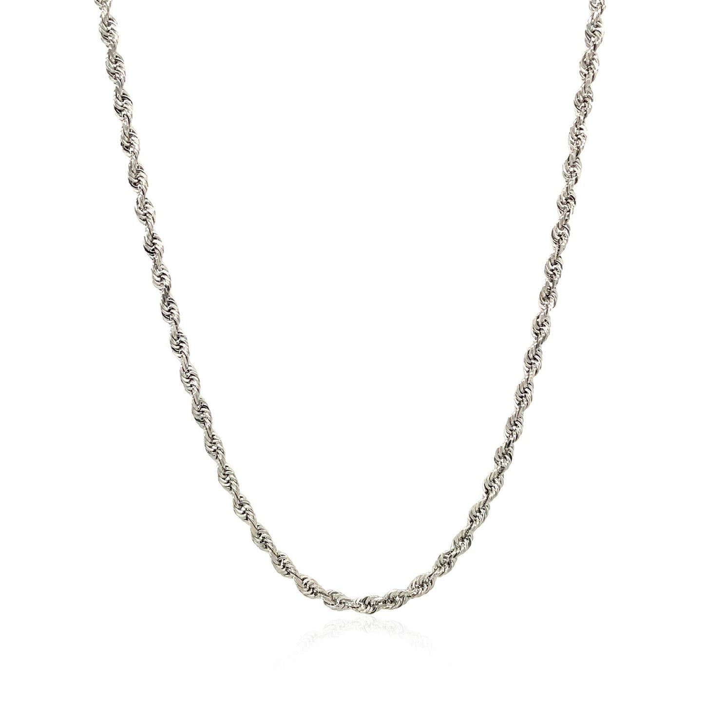 14k White Gold Solid Diamond Cut Rope Chain (2.50 mm) in a sleek high-contrast midnight luxury editorial style