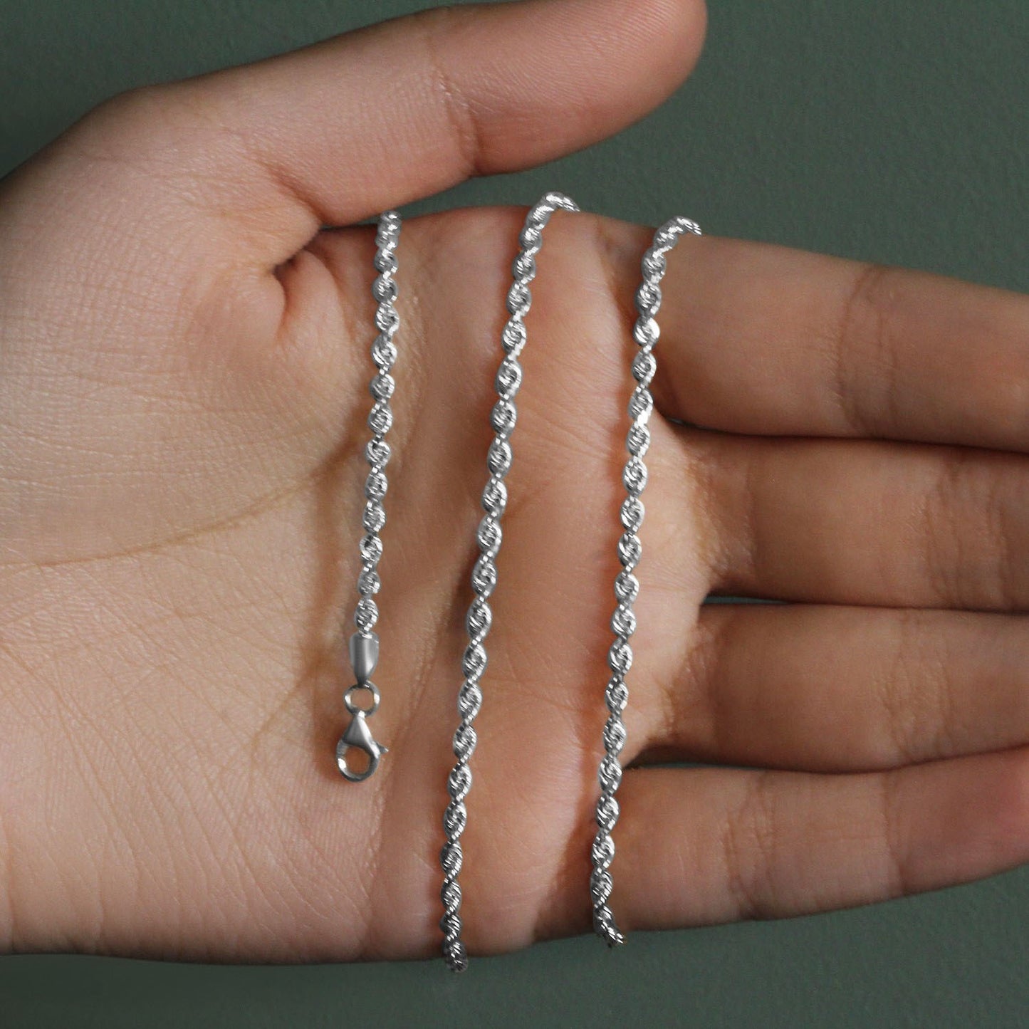 14k White Gold Solid Diamond Cut Rope Chain (2.50 mm) - Peelerie