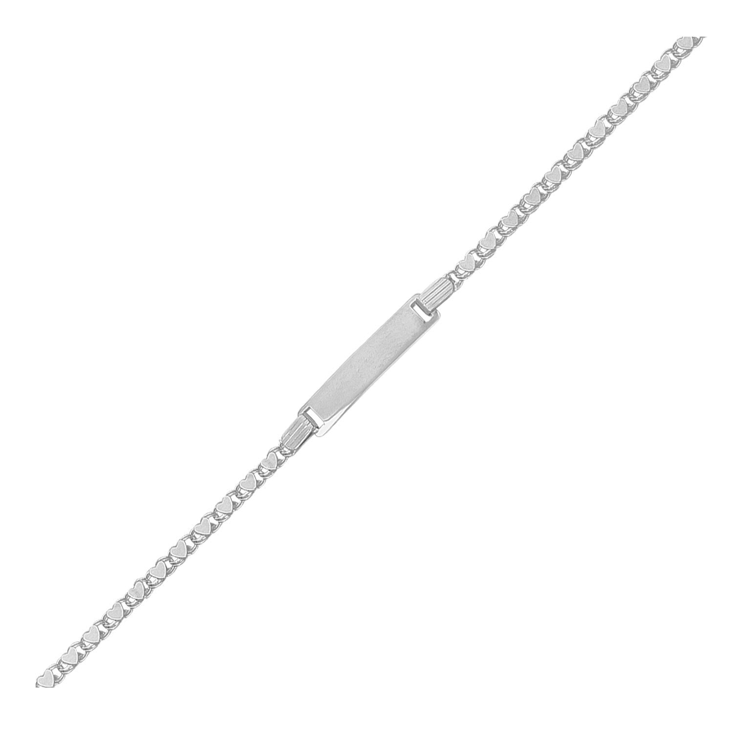 14k White Gold Childrens Heart Link ID Bracelet in a sleek high-contrast midnight luxury editorial style