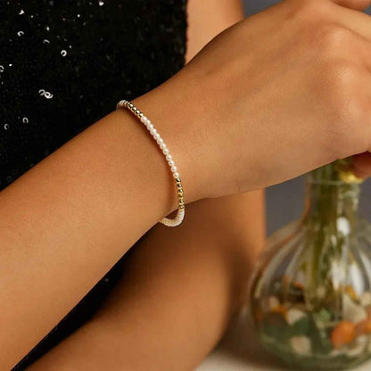 14k Yellow Gold High Polish Freshwater Pearl Pallina Bead Bracelet (2.00 mm)
