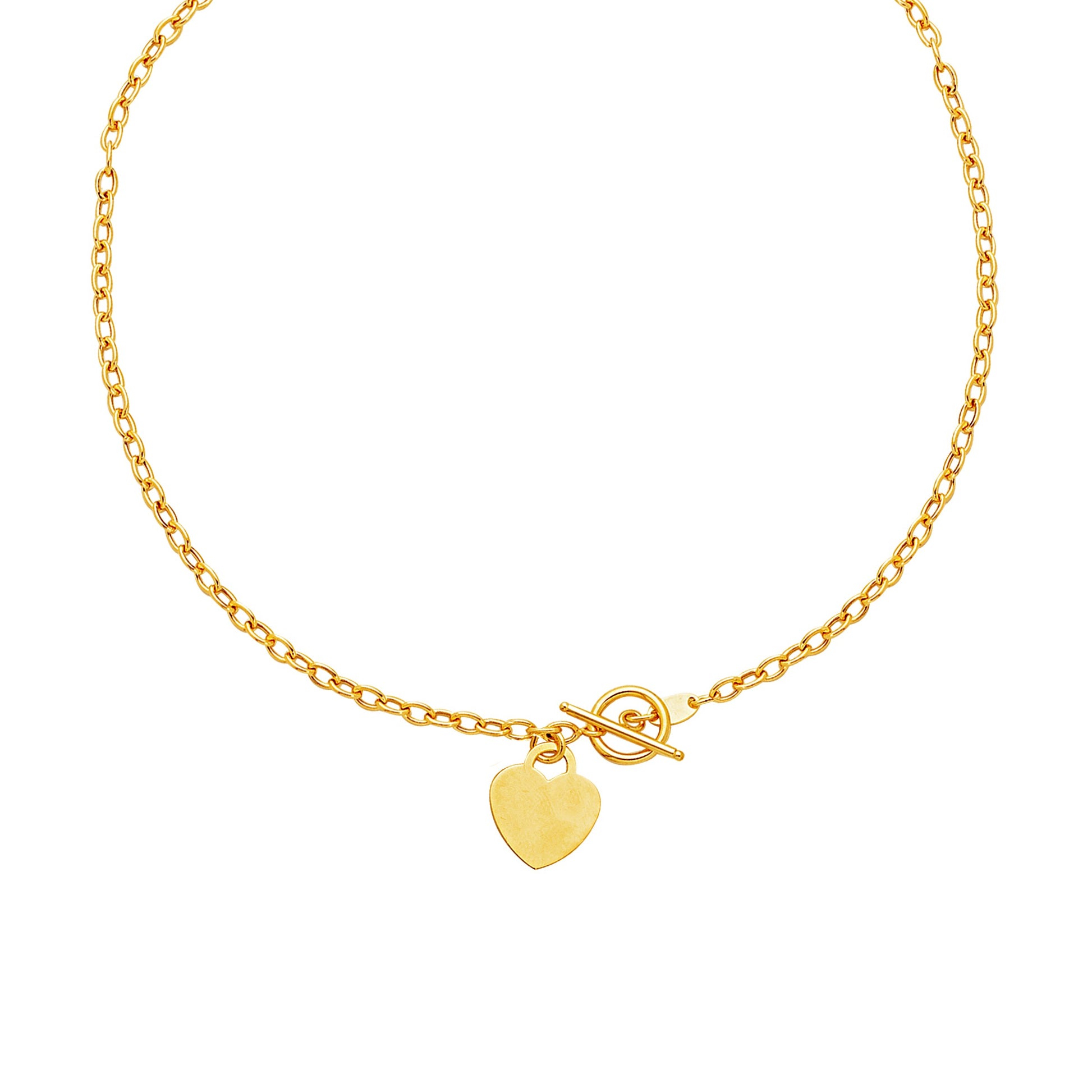 Toggle Necklace with Heart Charm in 14k Yellow Gold in a sleek high-contrast midnight luxury editorial style