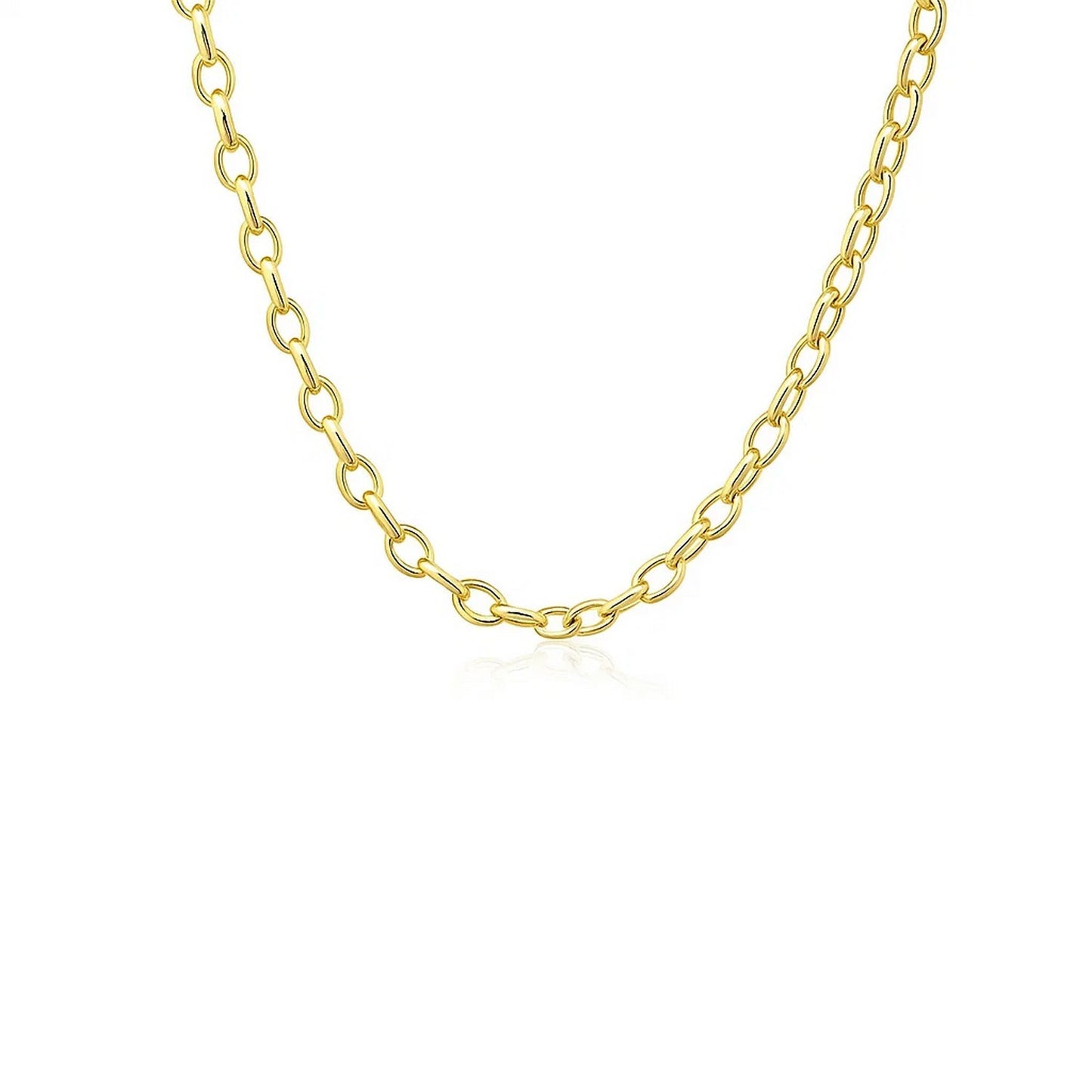 14k Yellow Gold Oval Rolo Chain (3.20 mm) in a sleek high-contrast midnight luxury editorial style