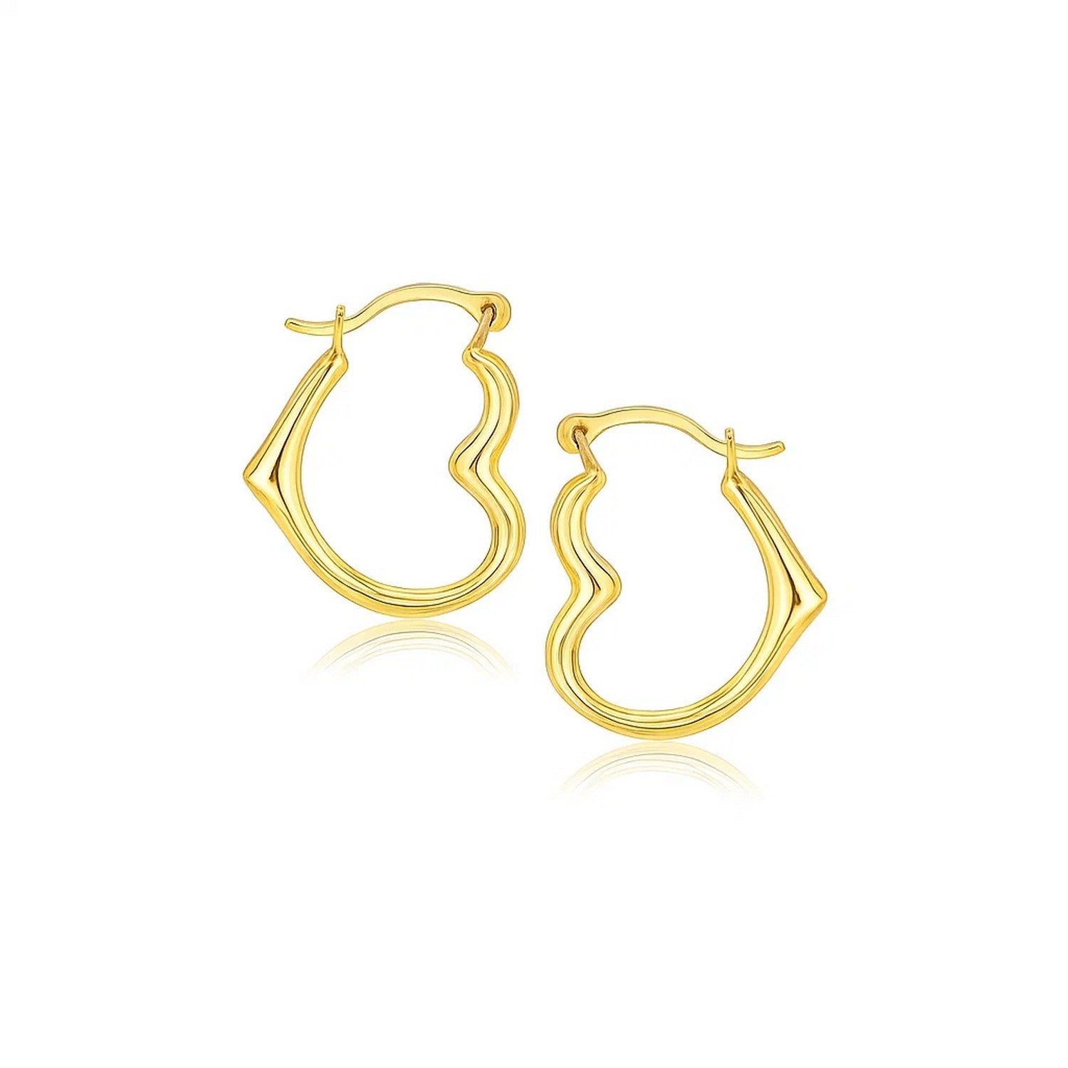 10k Yellow Gold Heart Hoop Earrings in a sleek high-contrast midnight luxury editorial style