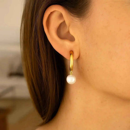 14k Yellow Gold Half Hoop Earrings with Pearls