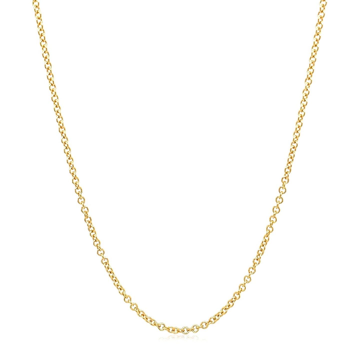 14k Yellow Gold Round Cable Link Chain (1.5 mm) in a sleek high-contrast midnight luxury editorial style