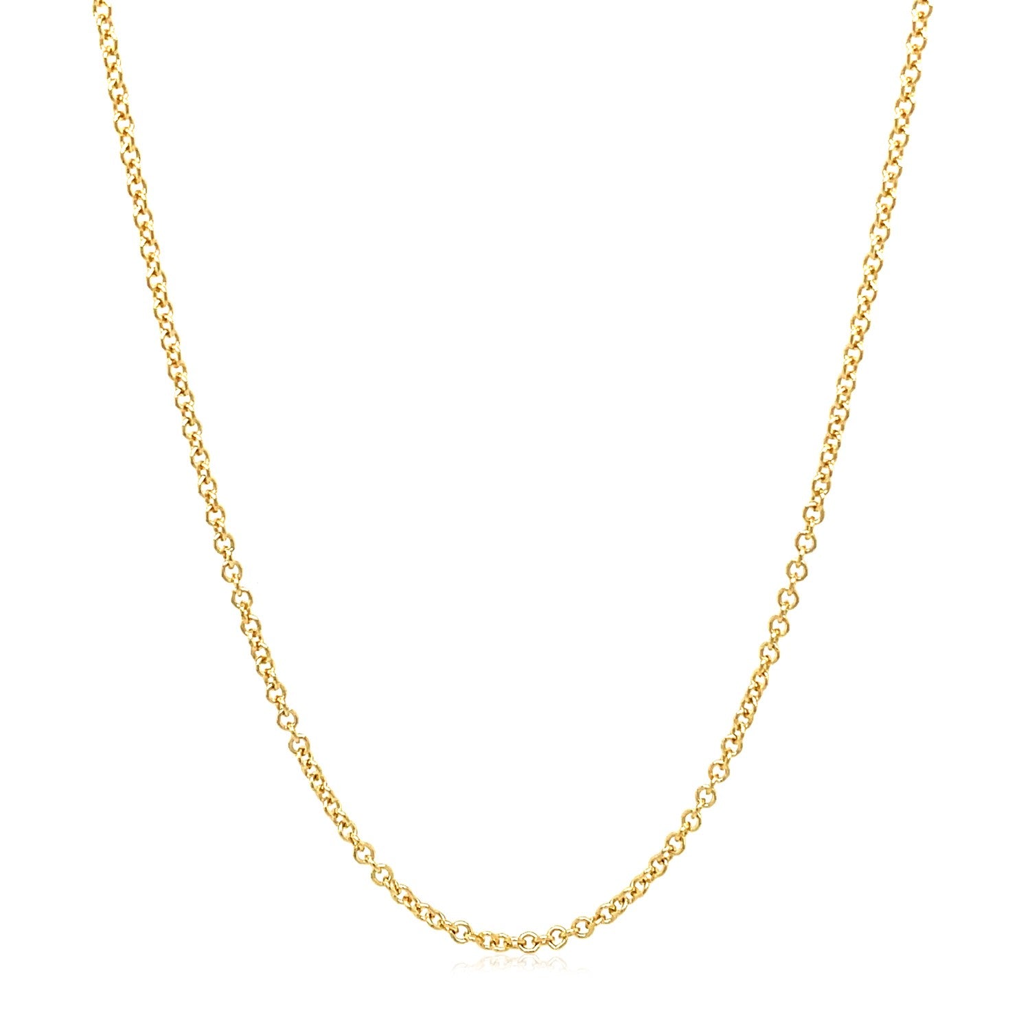14k Yellow Gold Round Cable Link Chain (1.5 mm) in a sleek high-contrast midnight luxury editorial style