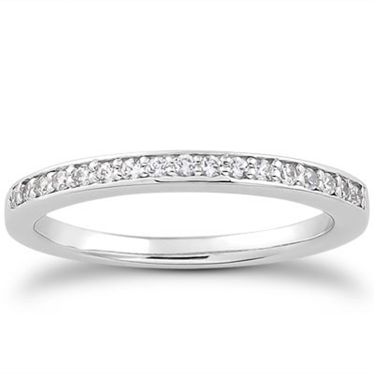14k White Gold Micro-pave Flat Sided Diamond Wedding Ring Band in a sleek high-contrast midnight luxury editorial style
