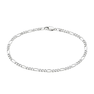 14k White Gold Solid Figaro Bracelet (2.60 mm)