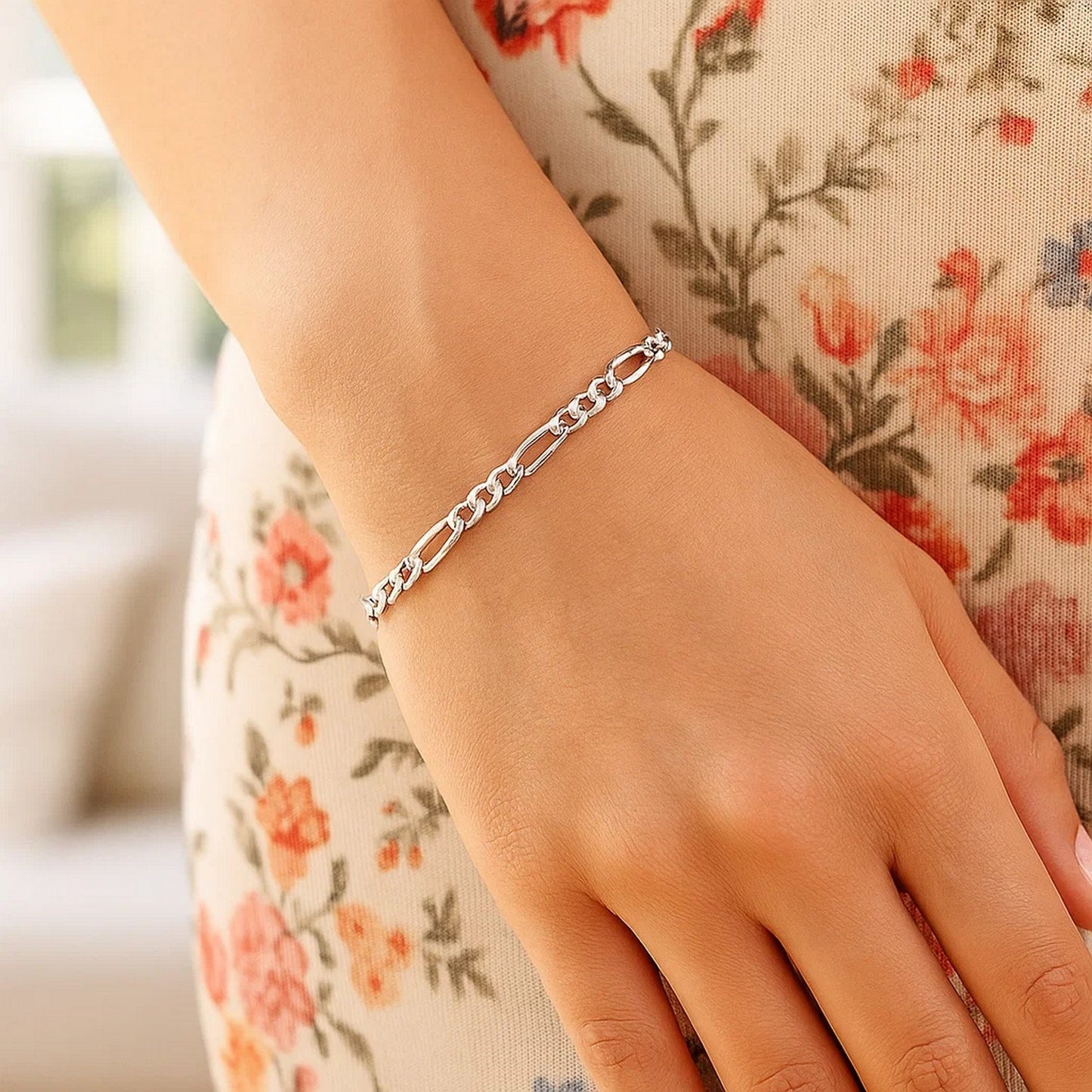14k White Gold Solid Figaro Bracelet (2.60 mm)
