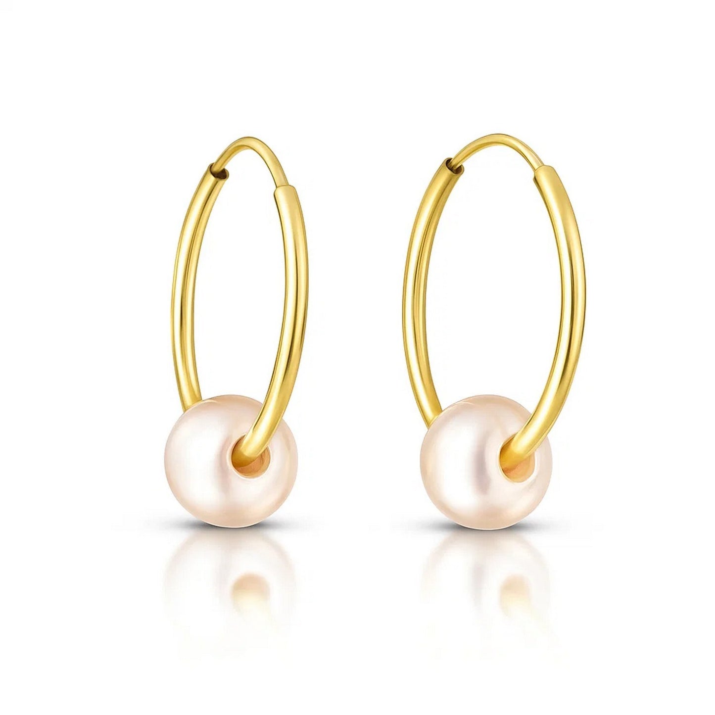 14k Yellow Gold Round Endless Pearl Earring(1x14mm)