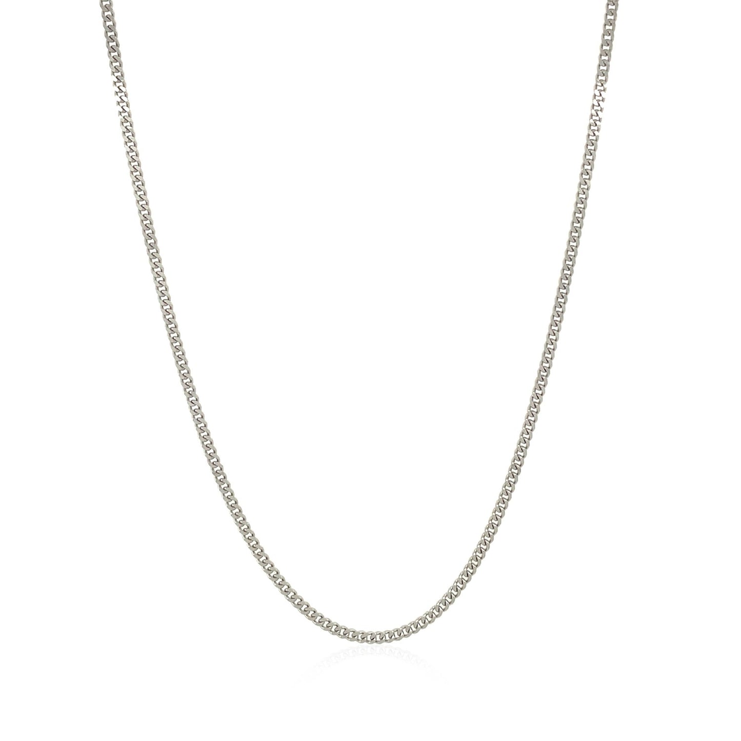 10k White Gold Gourmette Chain (1.40 mm) in a sleek high-contrast midnight luxury editorial style