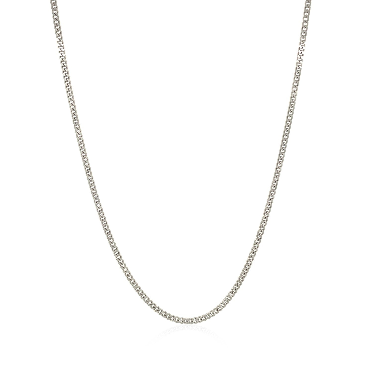 10k White Gold Gourmette Chain (1.40 mm) in a sleek high-contrast midnight luxury editorial style