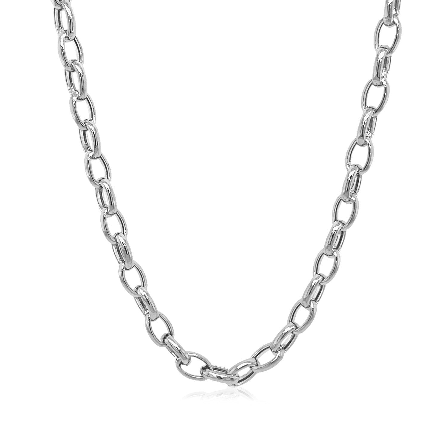 14k White Gold Oval Rolo Chain (4.6 mm) in a sleek high-contrast midnight luxury editorial style