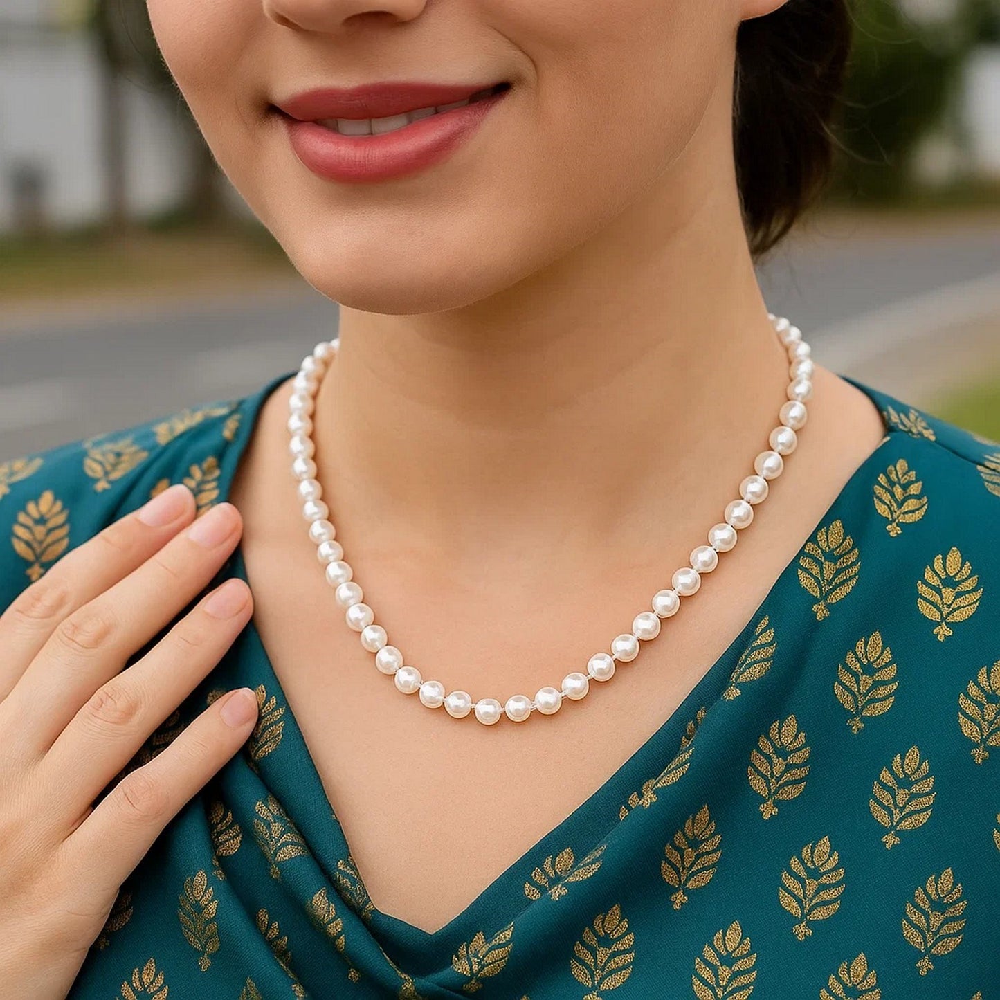 14k Yellow Gold Necklace with White Freshwater Cultured Pearls (6.0mm to 6.5mm)