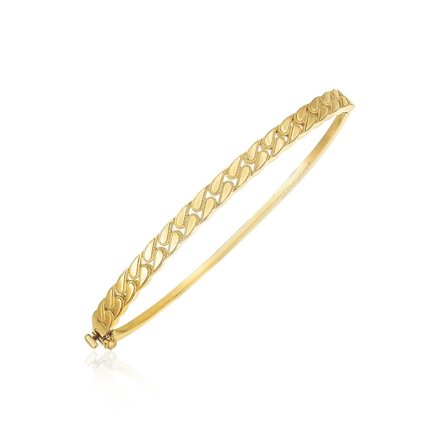 14k Yellow Gold High Polish Cuban Chain Link Bangle (4.60 mm) in a sleek high-contrast midnight luxury editorial style