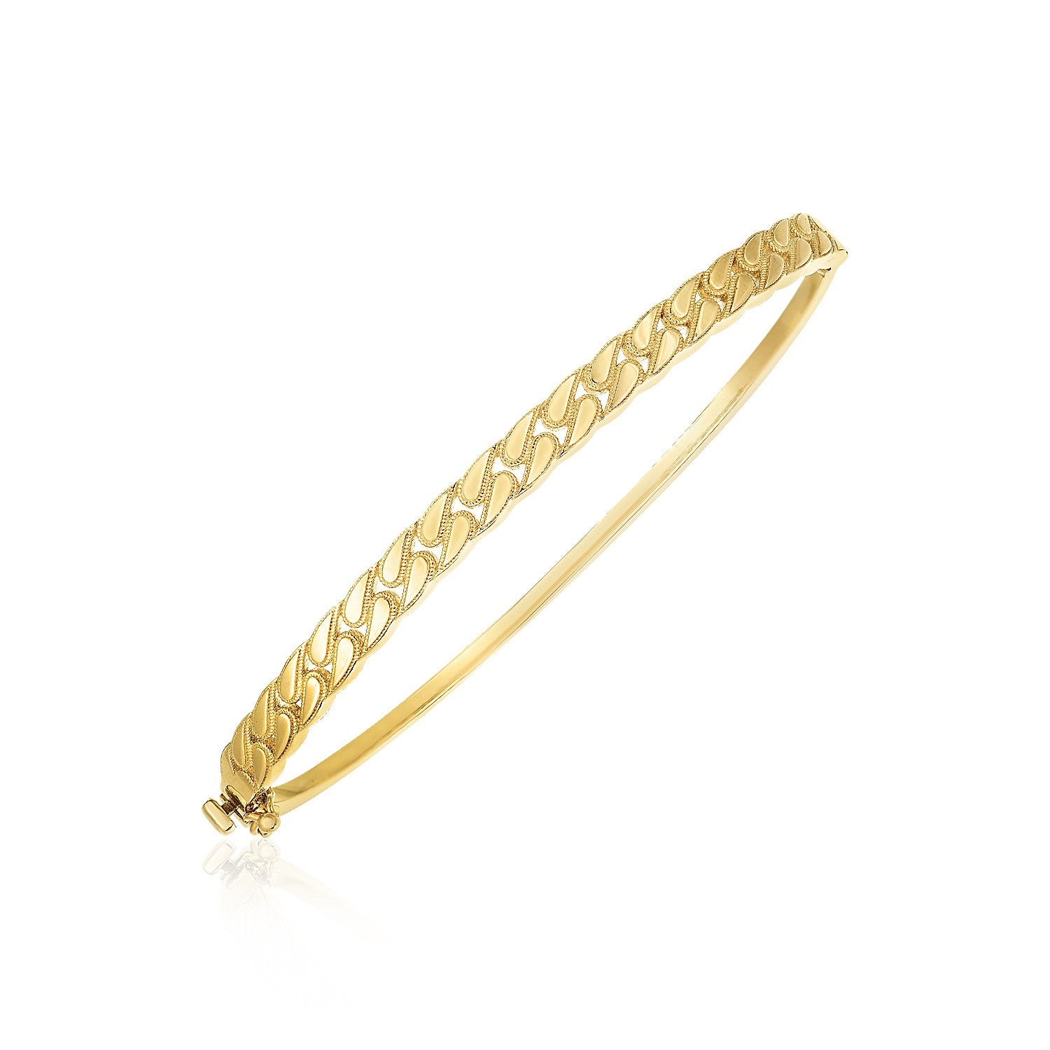 14k Yellow Gold High Polish Cuban Chain Link Bangle (4.60 mm) in a sleek high-contrast midnight luxury editorial style