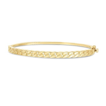 14k Yellow Gold High Polish Cuban Chain Link Bangle (4.60 mm)