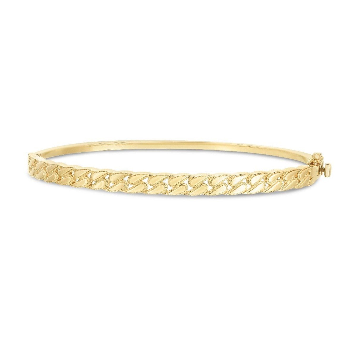 14k Yellow Gold High Polish Cuban Chain Link Bangle (4.60 mm) - Peelerie