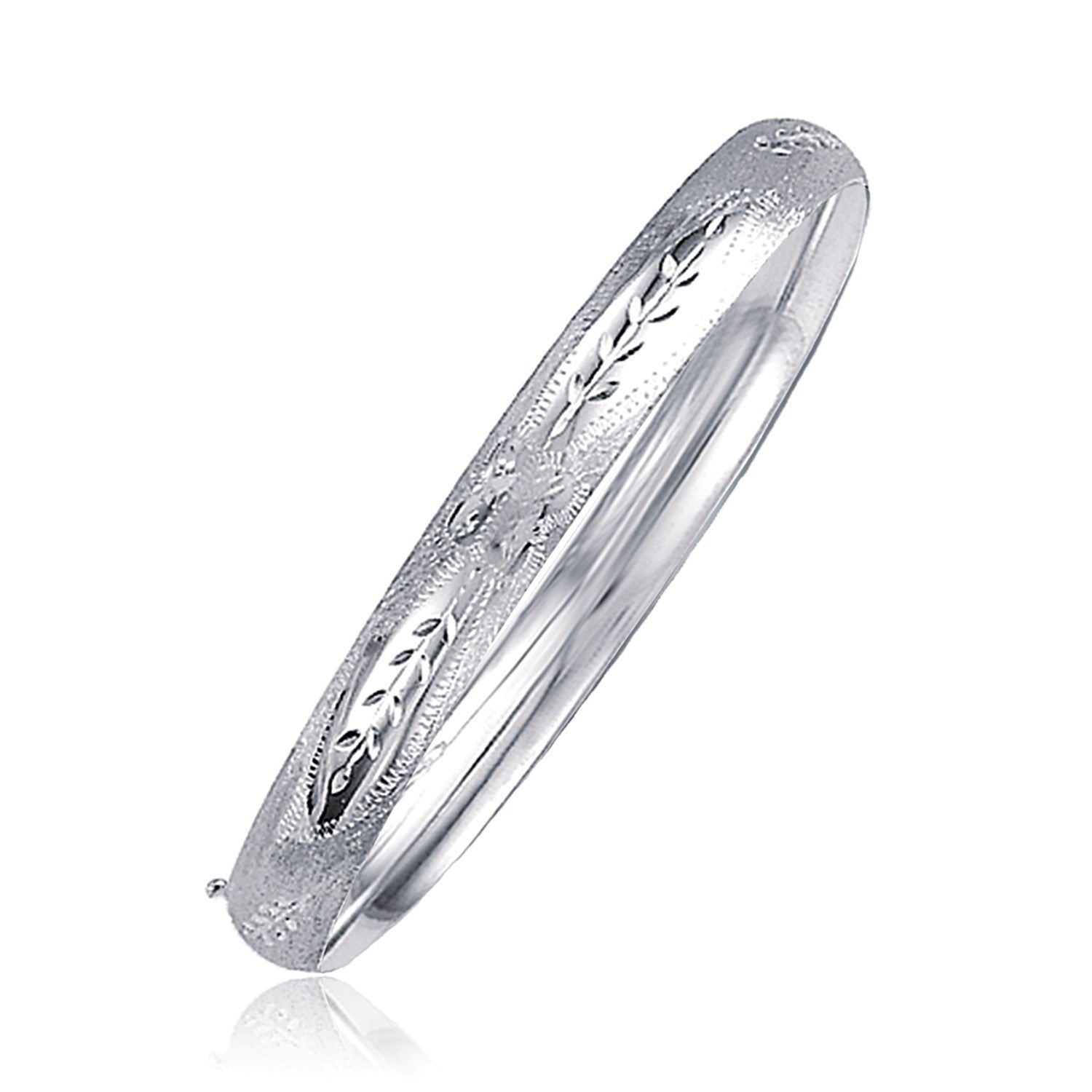 Classic Floral Carved Bangle in 14k White Gold (6.00 mm) in a sleek high-contrast midnight luxury editorial style