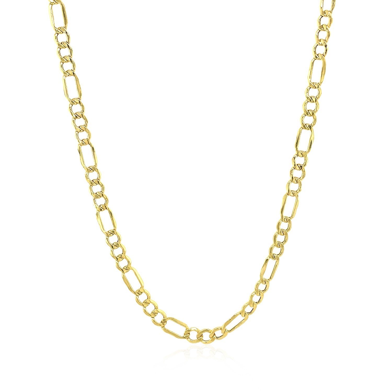14k Yellow Gold Lite Figaro Chain (3.70 mm) in a sleek high-contrast midnight luxury editorial style