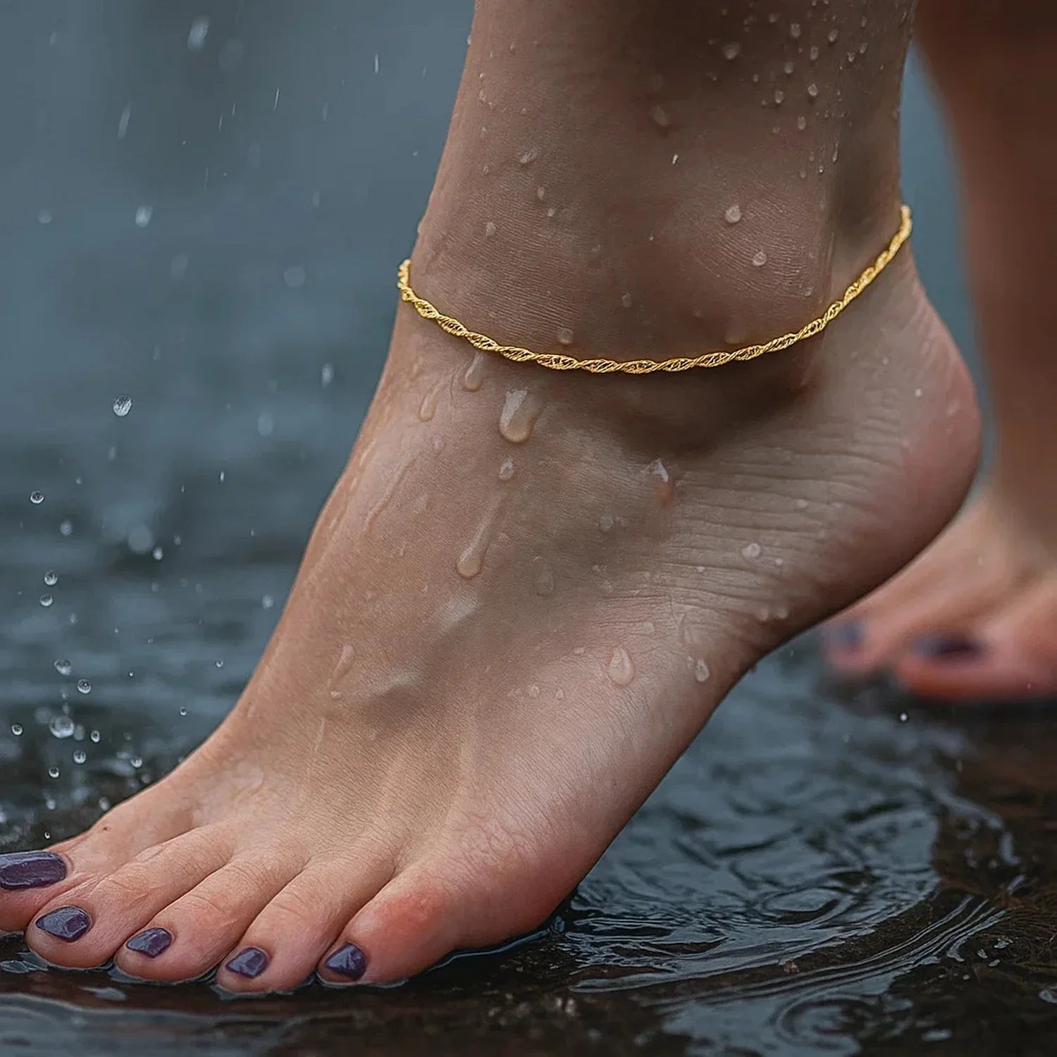 10k Yellow Gold Singapore Anklet 1.5mm - Peelerie