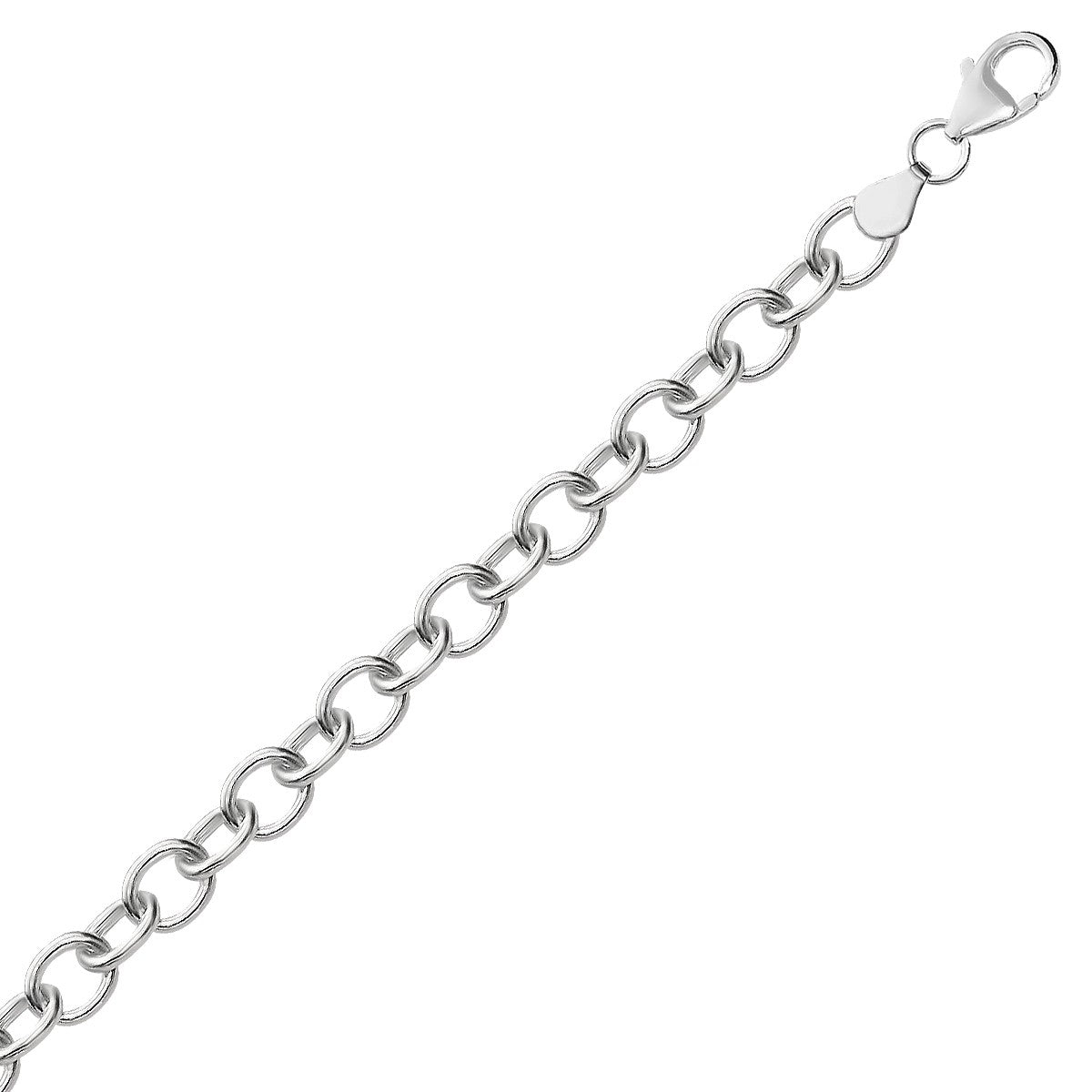 Sterling Silver Rhodium Plated Fancy Charm Bracelet (6.70 mm) in a sleek high-contrast midnight luxury editorial style
