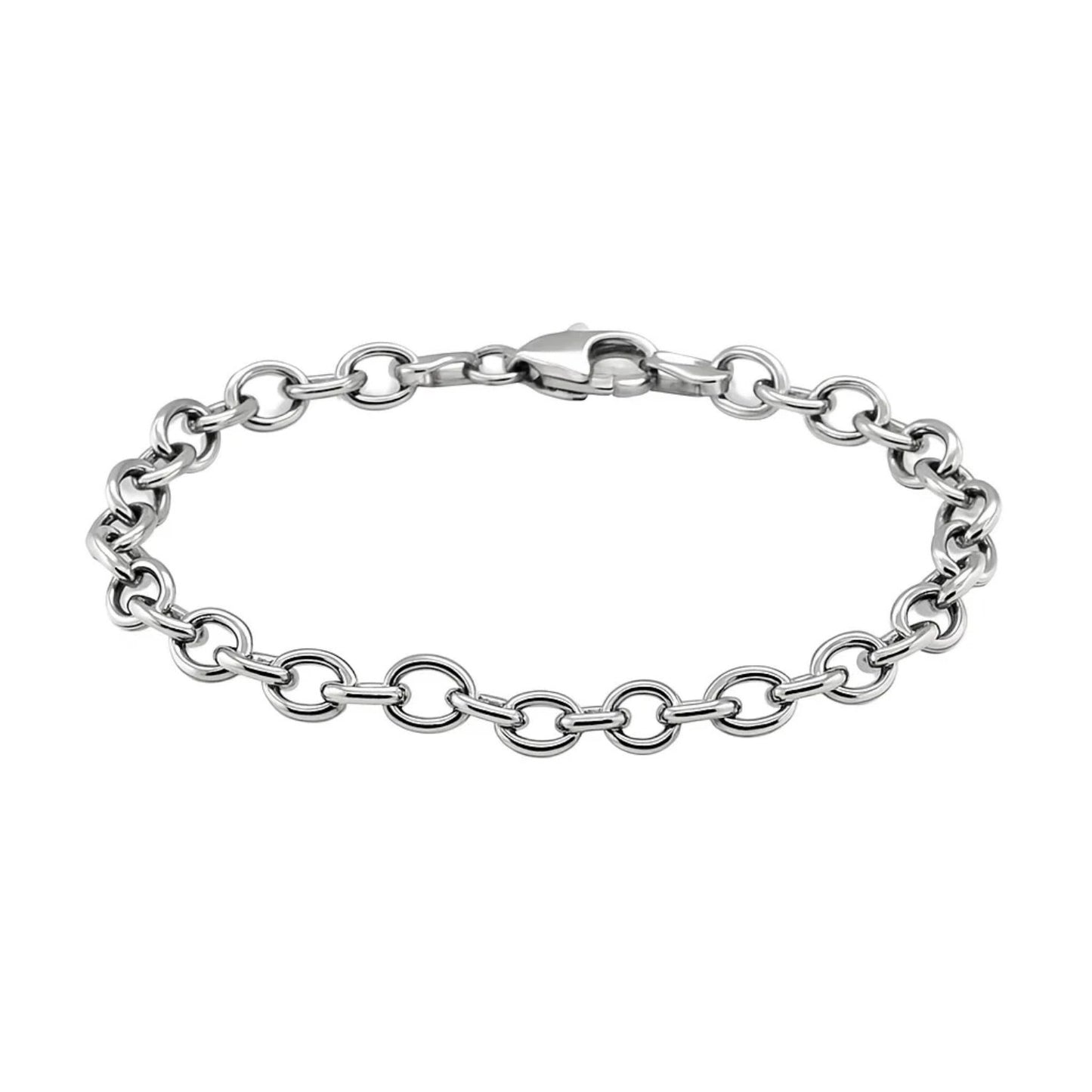 Sterling Silver Rhodium Plated Fancy Charm Bracelet (6.70 mm)