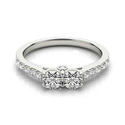 14k White Gold Round Two Stone Diamond Ring (3/4 cttw)