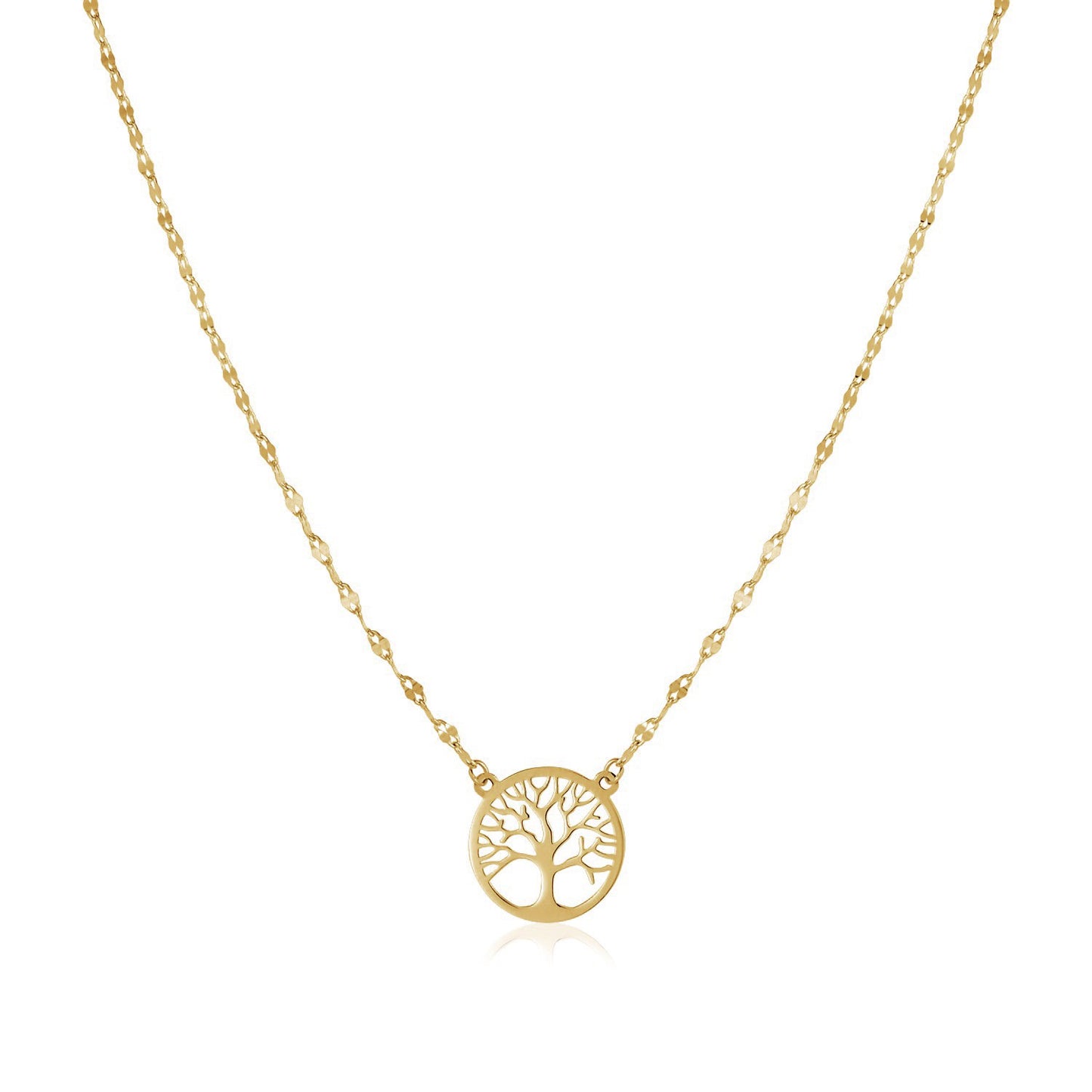 14K Yellow Gold Tree of Life Necklace in a sleek high-contrast midnight luxury editorial style