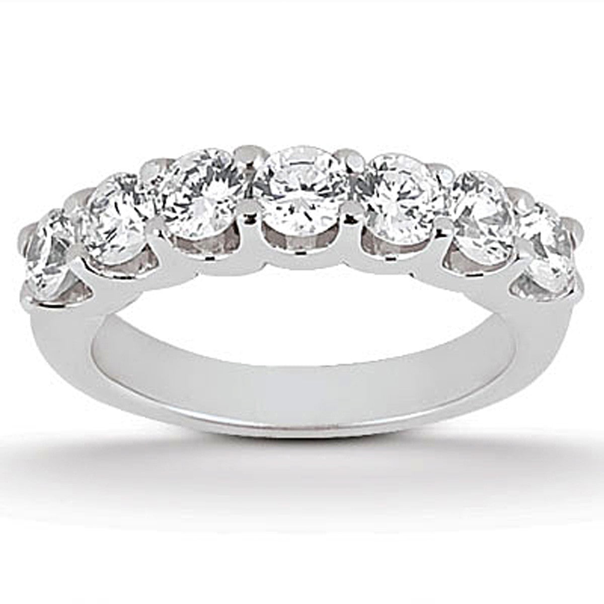 14k White Gold Diamond Scalloped Shared U Prong Setting Wedding Ring Band in a sleek high-contrast midnight luxury editorial