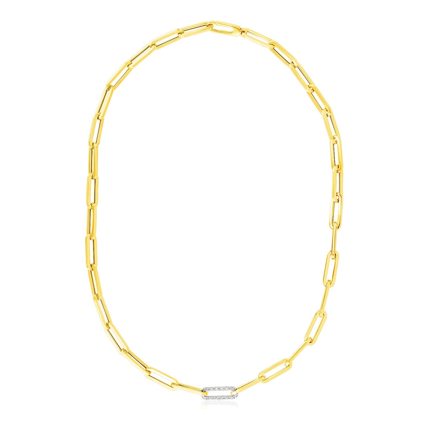14k Yellow Gold Paperclip Chain Necklace with Diamond Link (6.00 mm) in a sleek high-contrast midnight luxury editorial style