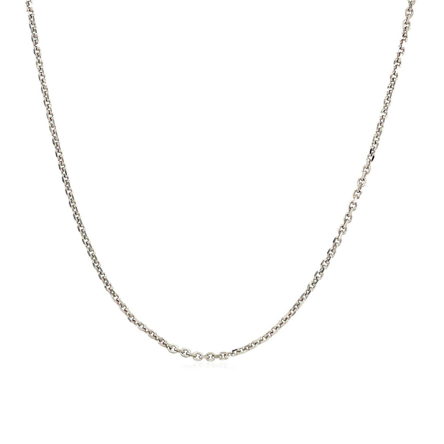 14k White Gold Adjustable Cable Chain (1.10 mm) in a sleek high-contrast midnight luxury editorial style