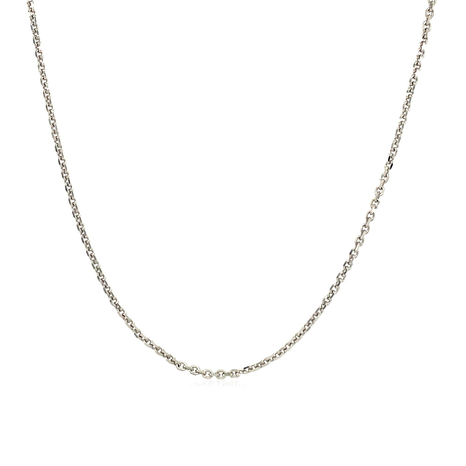 14k White Gold Adjustable Cable Chain (1.10 mm) in a sleek high-contrast midnight luxury editorial style