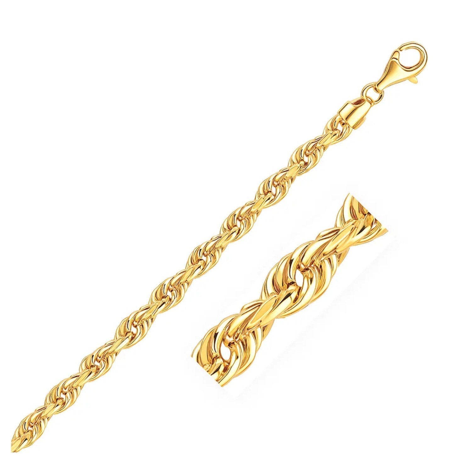 14k Yellow Gold Solid Diamond Cut Rope Bracelet (5.00 mm) in a sleek high-contrast midnight luxury editorial style