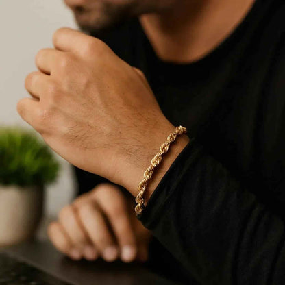 14k Yellow Gold Solid Diamond Cut Rope Bracelet (5.00 mm)
