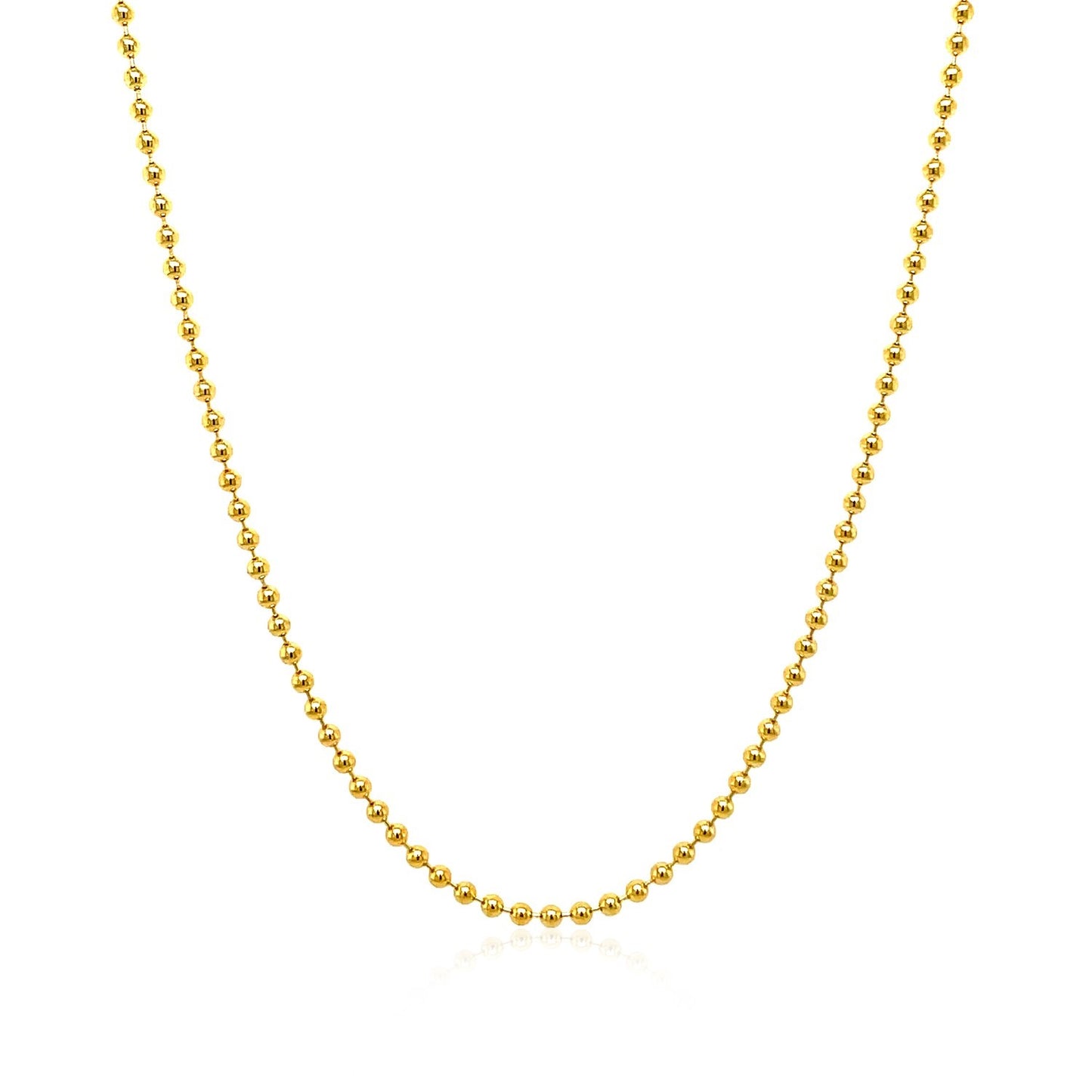 18k Yellow Gold Bead Chain 1.5mm (1.50 mm) in a sleek high-contrast midnight luxury editorial style