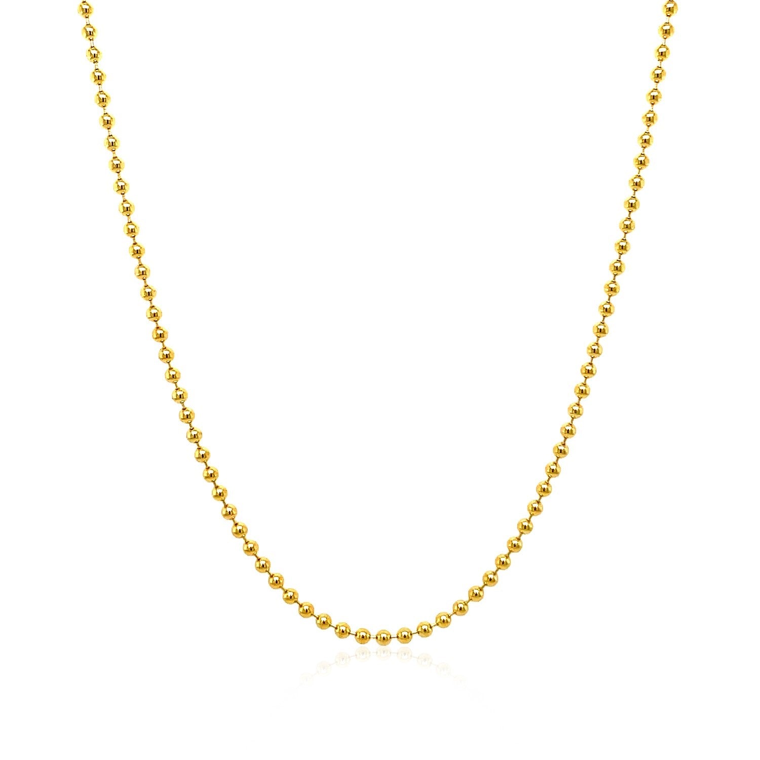 18k Yellow Gold Bead Chain 1.5mm (1.50 mm) in a sleek high-contrast midnight luxury editorial style