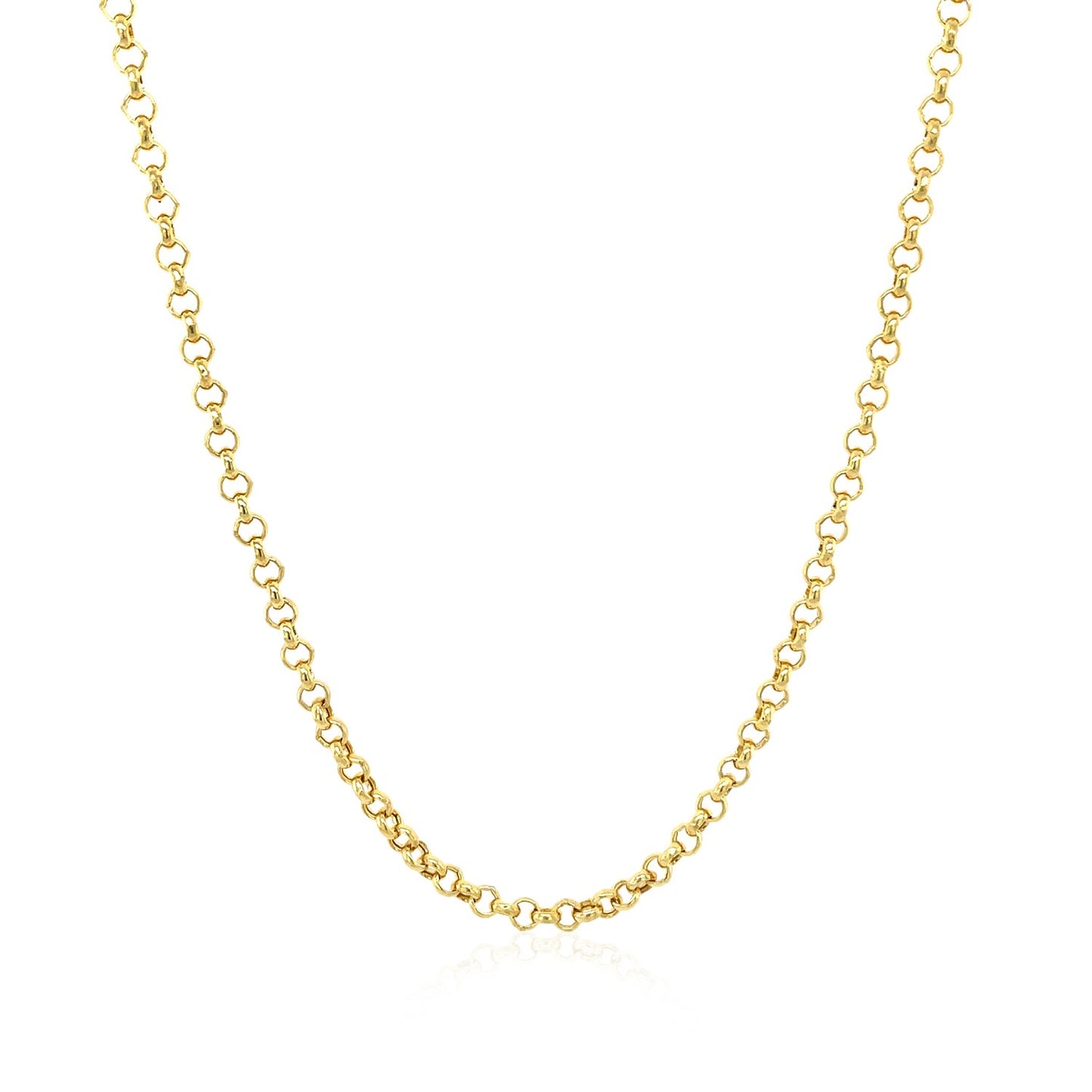 14k Yellow Gold Rolo Chain (2.5 mm) in a sleek high-contrast midnight luxury editorial style