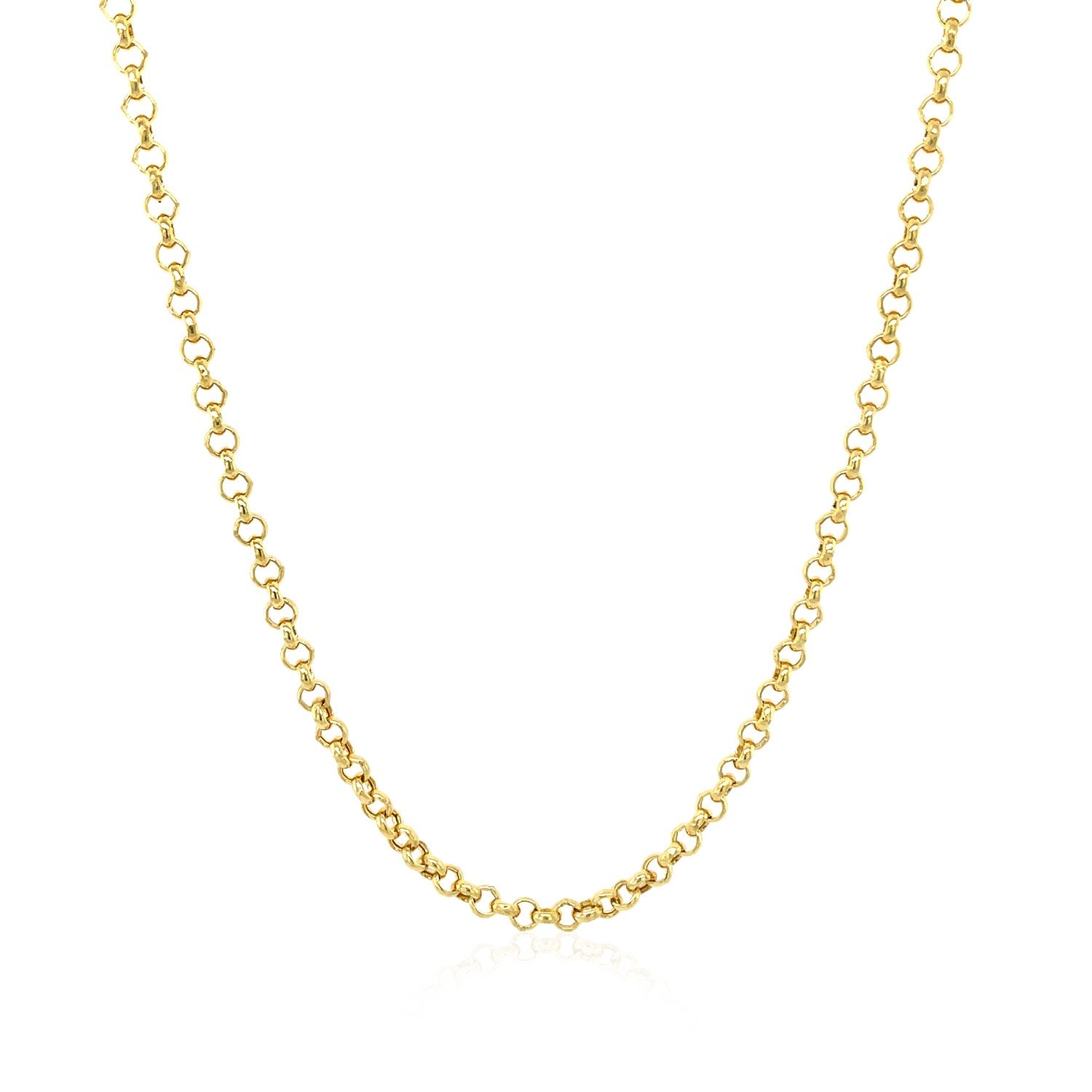 14k Yellow Gold Rolo Chain (2.5 mm) in a sleek high-contrast midnight luxury editorial style