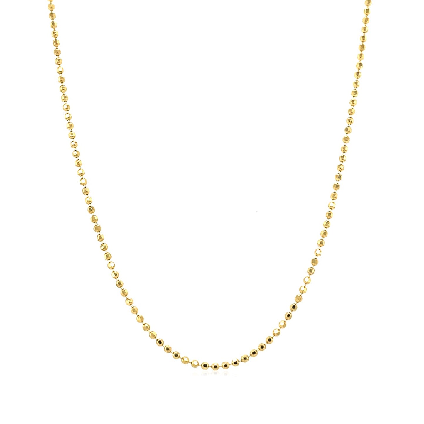 14k Yellow Gold Diamond-Cut Bead Chain (1.10 mm) in a sleek high-contrast midnight luxury editorial style