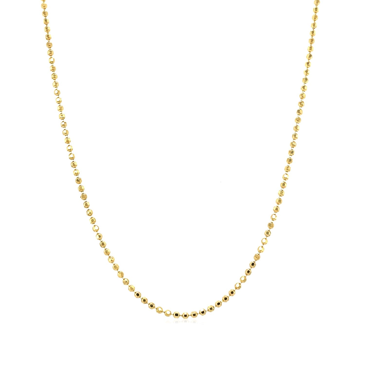 14k Yellow Gold Diamond-Cut Bead Chain (1.10 mm) in a sleek high-contrast midnight luxury editorial style