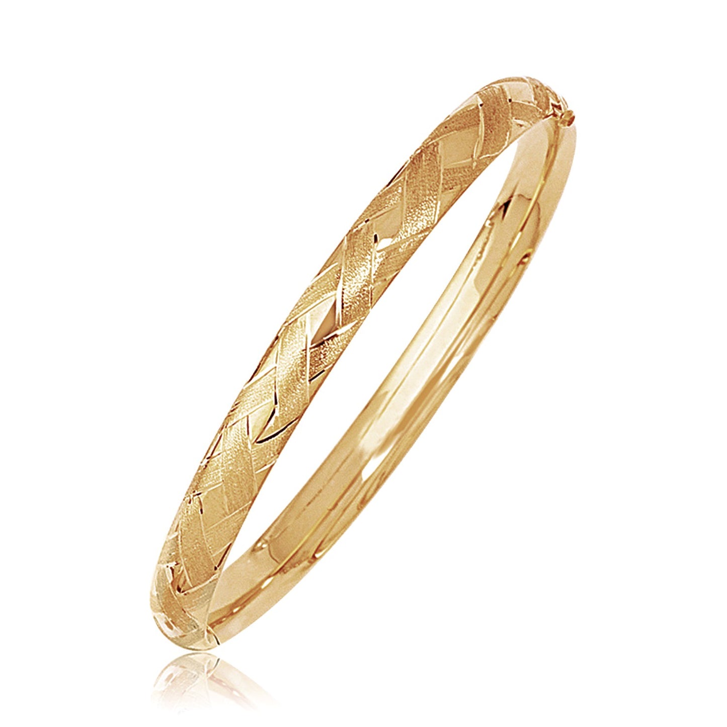 14k Yellow Gold Domed Bangle with a Weave Motif (6.00 mm) in a sleek high-contrast midnight luxury editorial style