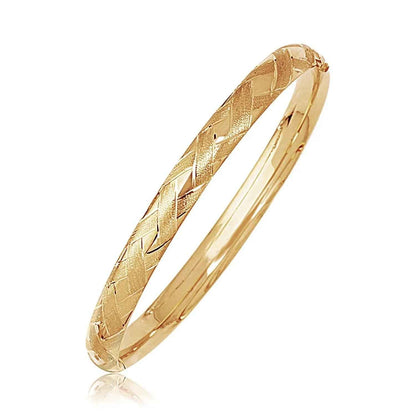 14k Yellow Gold Domed Bangle with a Weave Motif (6.00 mm)