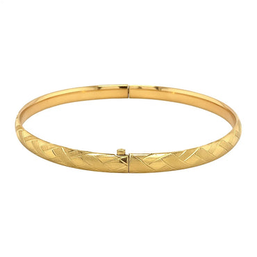 14k Yellow Gold Domed Bangle with a Weave Motif (6.00 mm)