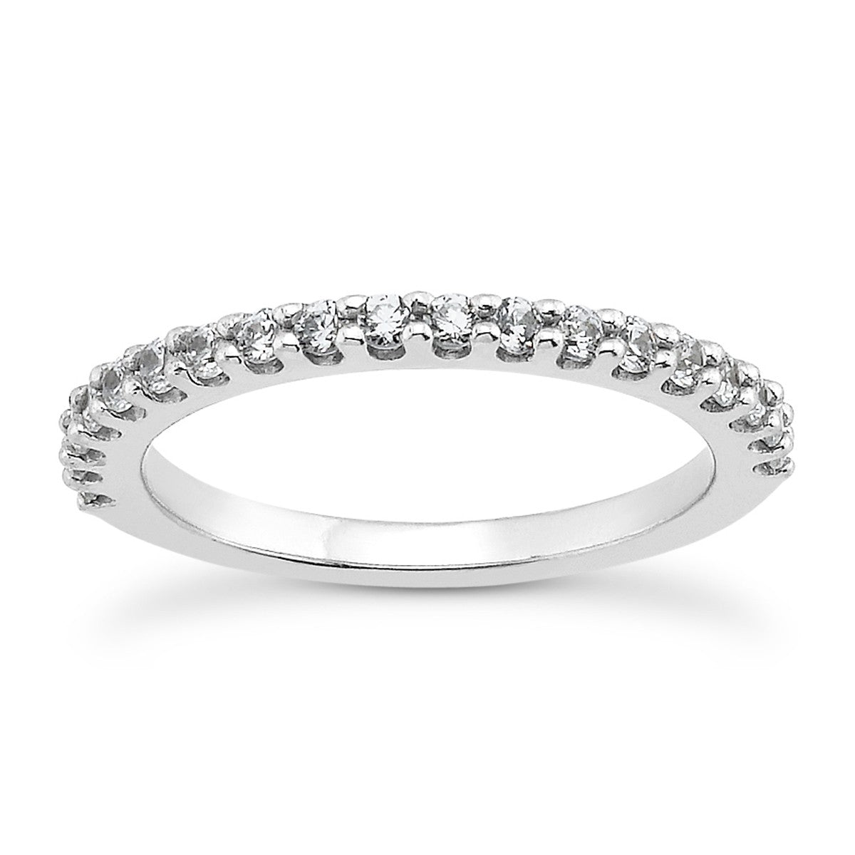 14k White Gold Shared Prong Diamond Wedding Ring Band with U Settings in a sleek high-contrast midnight luxury editorial styl