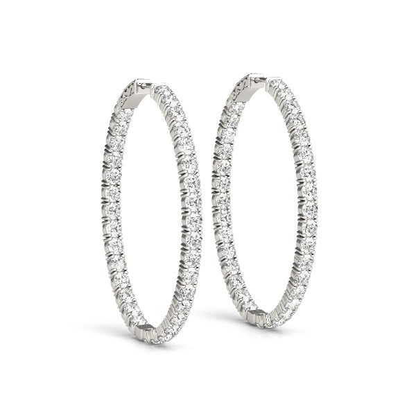 Oval Shape Two Sided Diamond Hoop Earrings in 14k White Gold (2 cttw) in a sleek high-contrast midnight luxury editorial styl