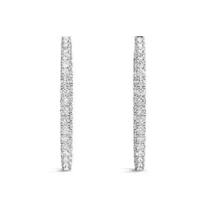 Oval Shape Two Sided Diamond Hoop Earrings in 14k White Gold (2 cttw)