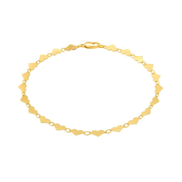 14k Yellow Gold 7 inch Mirrored Heart Chain Bracelet (5.00 mm)
