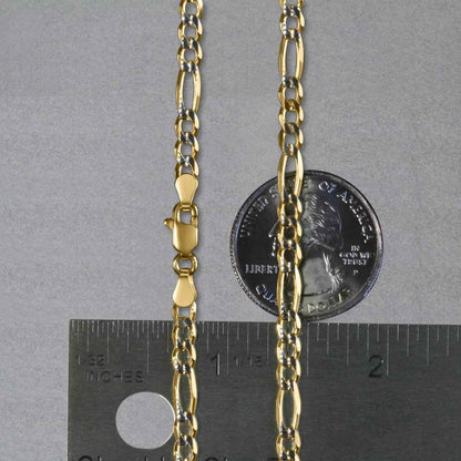 14K Yellow Gold Solid Pave Figaro Chain (3.80 mm)